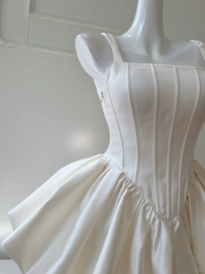 Moonlight White Short Satin Homecoming Dress Party Gown gh4763