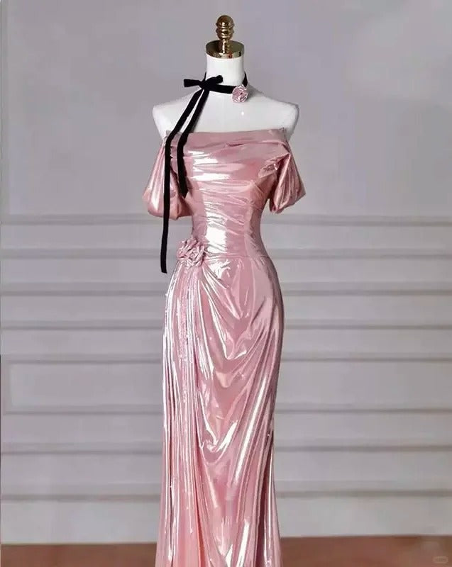 Pink Fashion Long Satin Mermaid Slim Fit Evening Dress Birthday Party Dress gh4990
