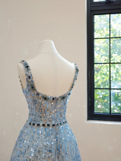 Light blue gorgeous exquisite beaded shiny niche short homecoming dress birthday cocktail party dress gh4307