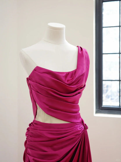 Dark pink stylish and elegant long satin Prom dress evening dress gh5065