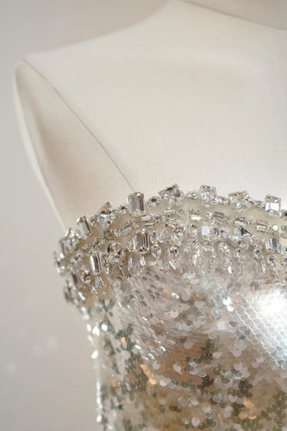 Silver luxury gorgeous crystal sequins shiny long Prom dress evening dress gh5066