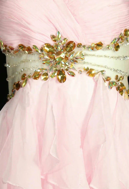 Pink ruffles rhinestones elegant beautiful long/short prom dress evening dress homecoming dress birthday party dress gh4723