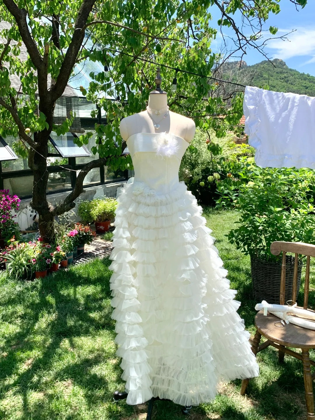 preppydressess-White sweet long chiffon ball gown homecoming dress birthday party dress gh5048