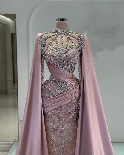 Pink Luxury Gorgeous Beaded Rhinestone Long Satin Prom dress Evening Dress gh5017
