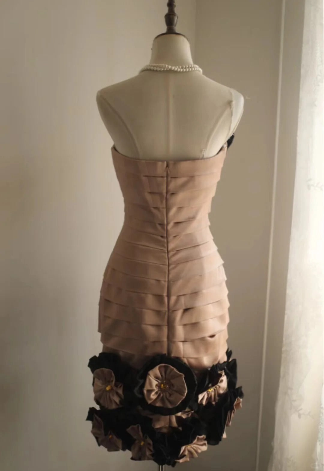 Tea Color Fashion Floral Short Front and Back Length Short Satin Homecoming Dress Fashion Birthday Party Dress Evening Dress gh4816