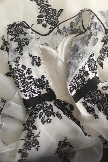 Black Swan Lace Floral Long Tulle Princess Ball Gown Evening Gown Wedding Dress gh4324