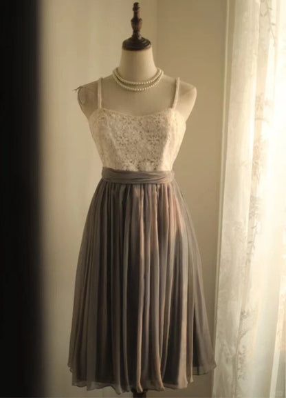 Gray Lace Vintage Homecoming Dress Short Chiffon Face Ball Gown gh4497