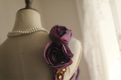 Symphony Purple Fashion Sexy Handmade Rose Flower Short Taffeta Satin Homecoming Dress Birthday Party Dress Cocktail Party Dress Evening Dress Retro Princess Dress Wedding Adult Ceremony Birthday Party gh3963