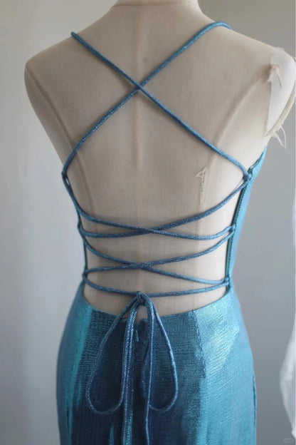 Blue Elegant Satin Long Mermaid Slim Fit Floor Length Ball Gown Evening Gown Prom Dress gh4201