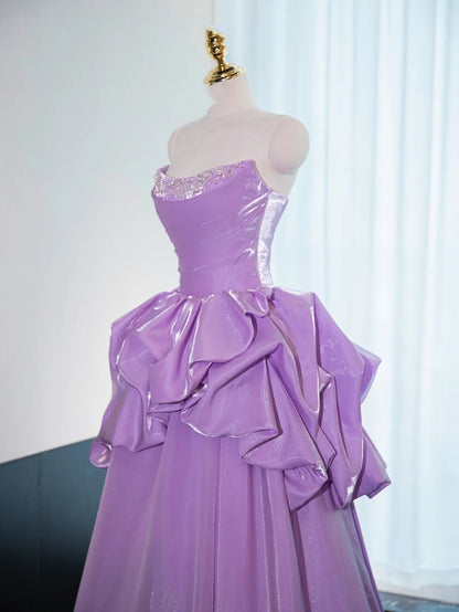 Purple Violet Princess Long Floor Length Satin Ball Gown Evening Dress gh4549