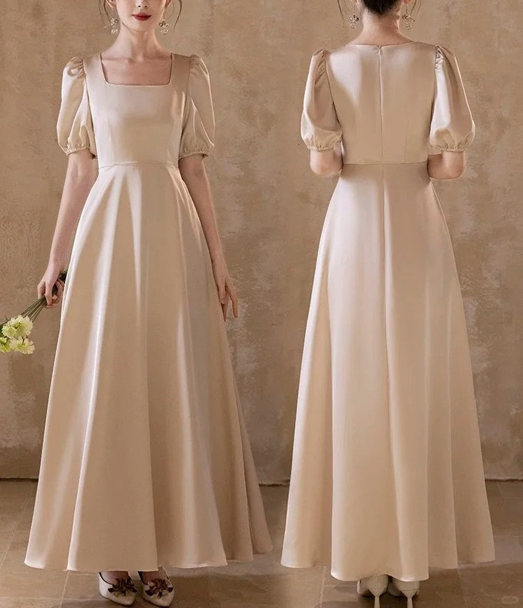 Champagne Elegant Fashion Long Satin Ball Gown Evening Dress Party Dress Bridesmaid Dresses Prom Dress Wedding Mother of the Year Dress gh3998