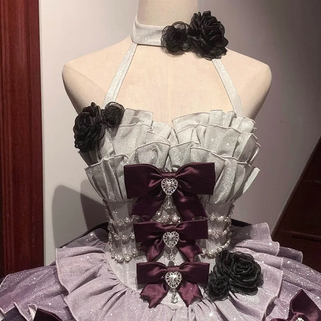 Purple Cute Beaded Lace Tulle Short Lolita Prom Gown Homecoming Dress gh4381