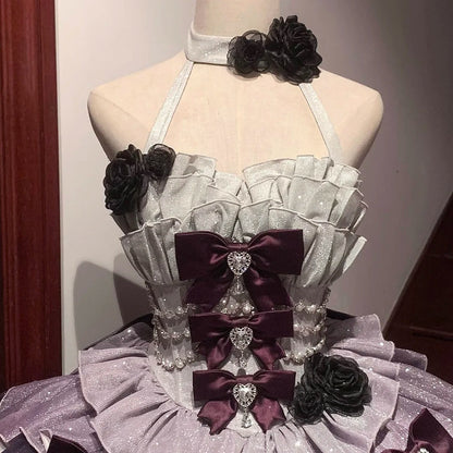 Purple Cute Beaded Lace Tulle Short Lolita Prom Gown Homecoming Dress gh4381