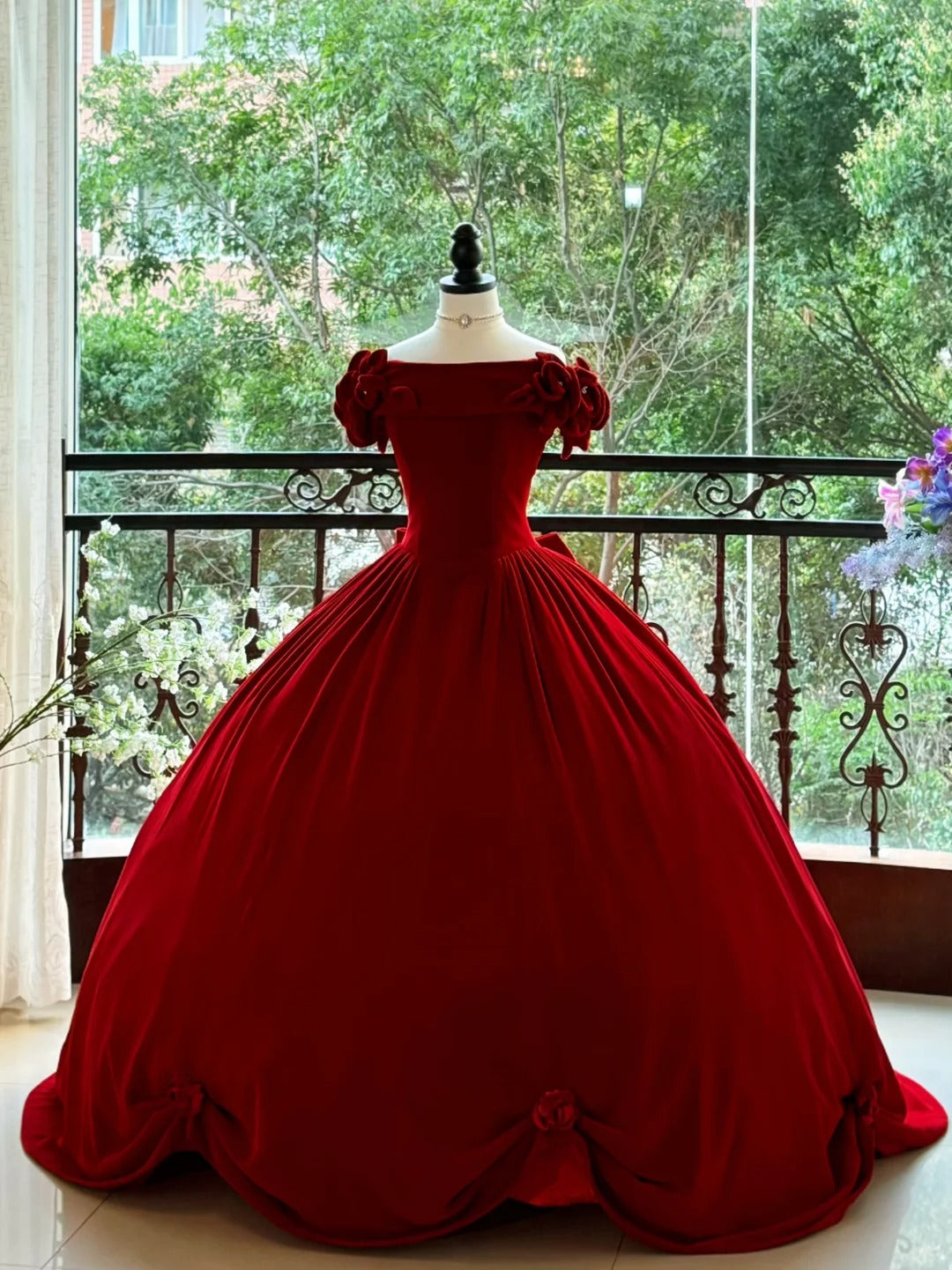 preppydressess-Burgundy Elegant Retro Long Velvet Quinceanera Dresses Prom Dress Graduation Dress Princess gh5005