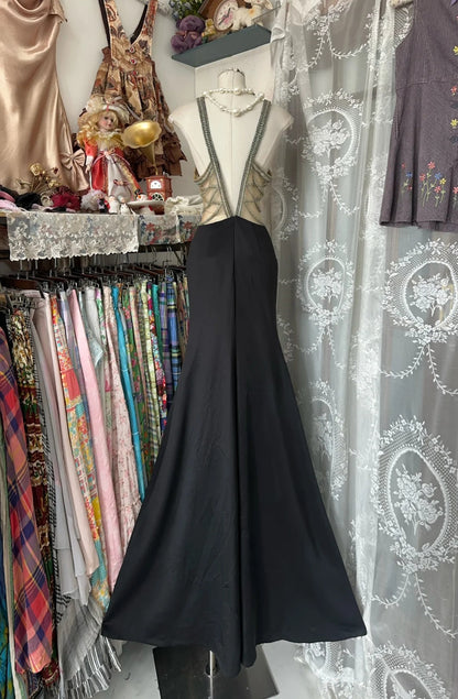 Black Mermaid Beautiful Long Satin Sexy Hollow Ball Gown Evening Dress Party Dress gh4395