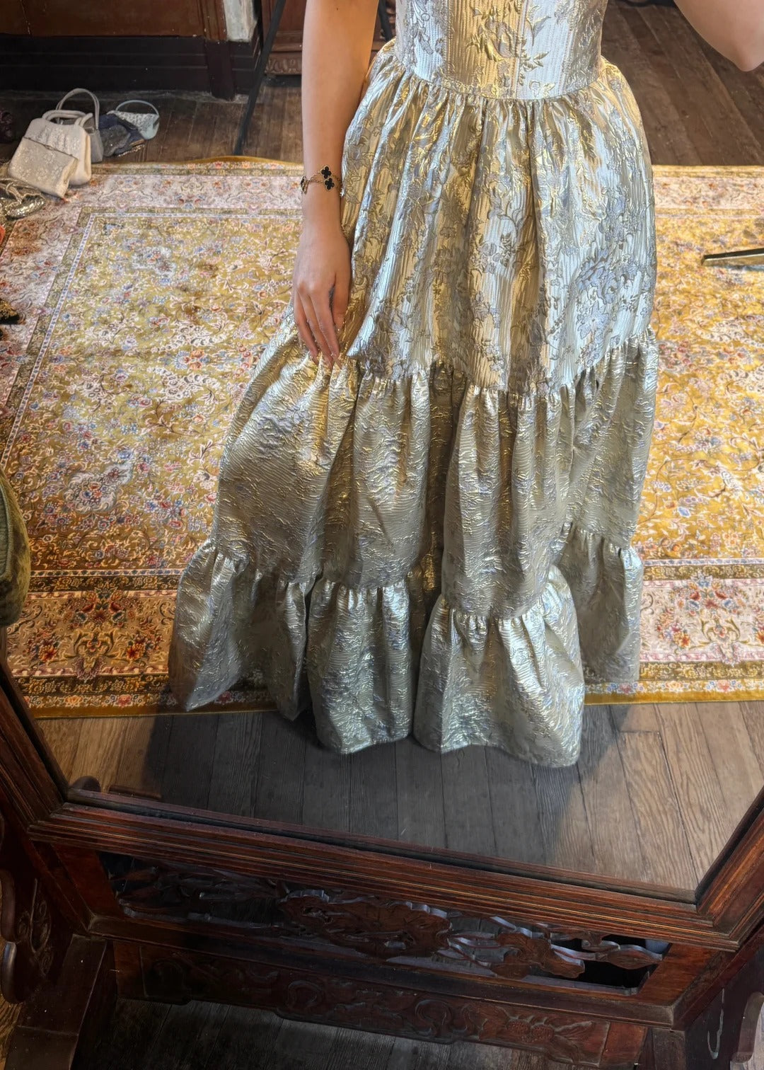 Gilded Elegant Fashion Vintage Long Satin Ball Gown Evening Dress Wedding Guest Party Dress Bridesmaid Dress Prom Dress gh3993