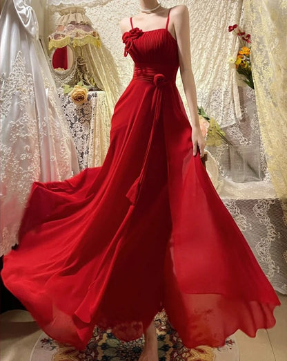 Red floral long satin tulle ball gown birthday party dress evening dress gh4414