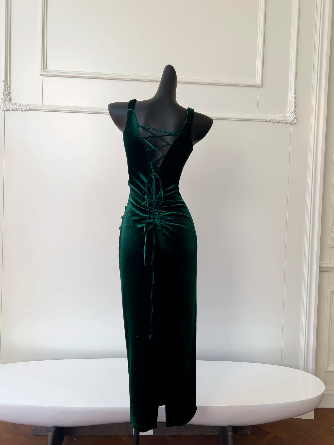 Green Vintage Elegant Long Velvet Slim Evening Dress Party Dress Prom Dress gh4273
