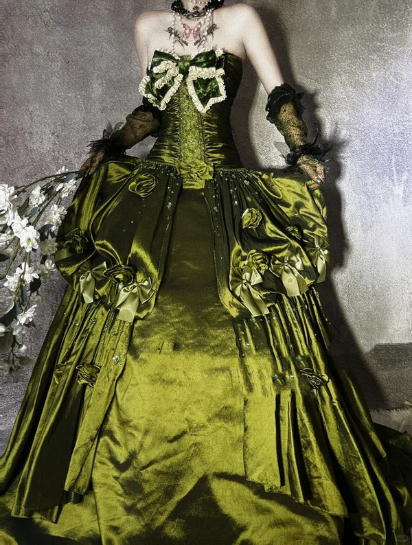 Green gorgeous exquisite beaded long satin ball gown evening dress party dress gh4500