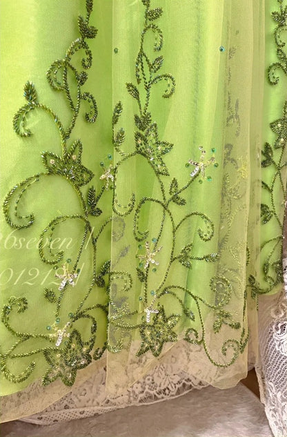 Green exquisite beaded vintage fashion floral long satin tulle ball gown evening dress gh4433