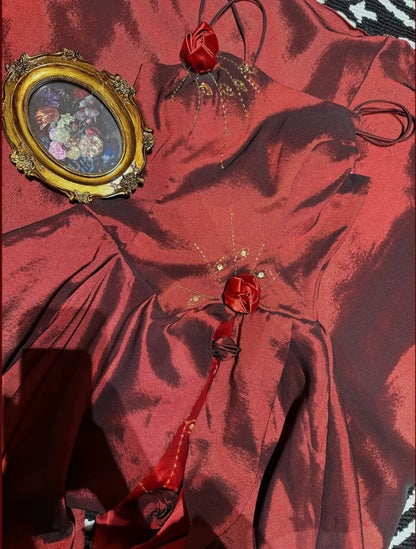 Burgundy Exquisite Beaded Long Floral Satin Tulle Ball Gown Evening Gown Graduation Gown gh4255