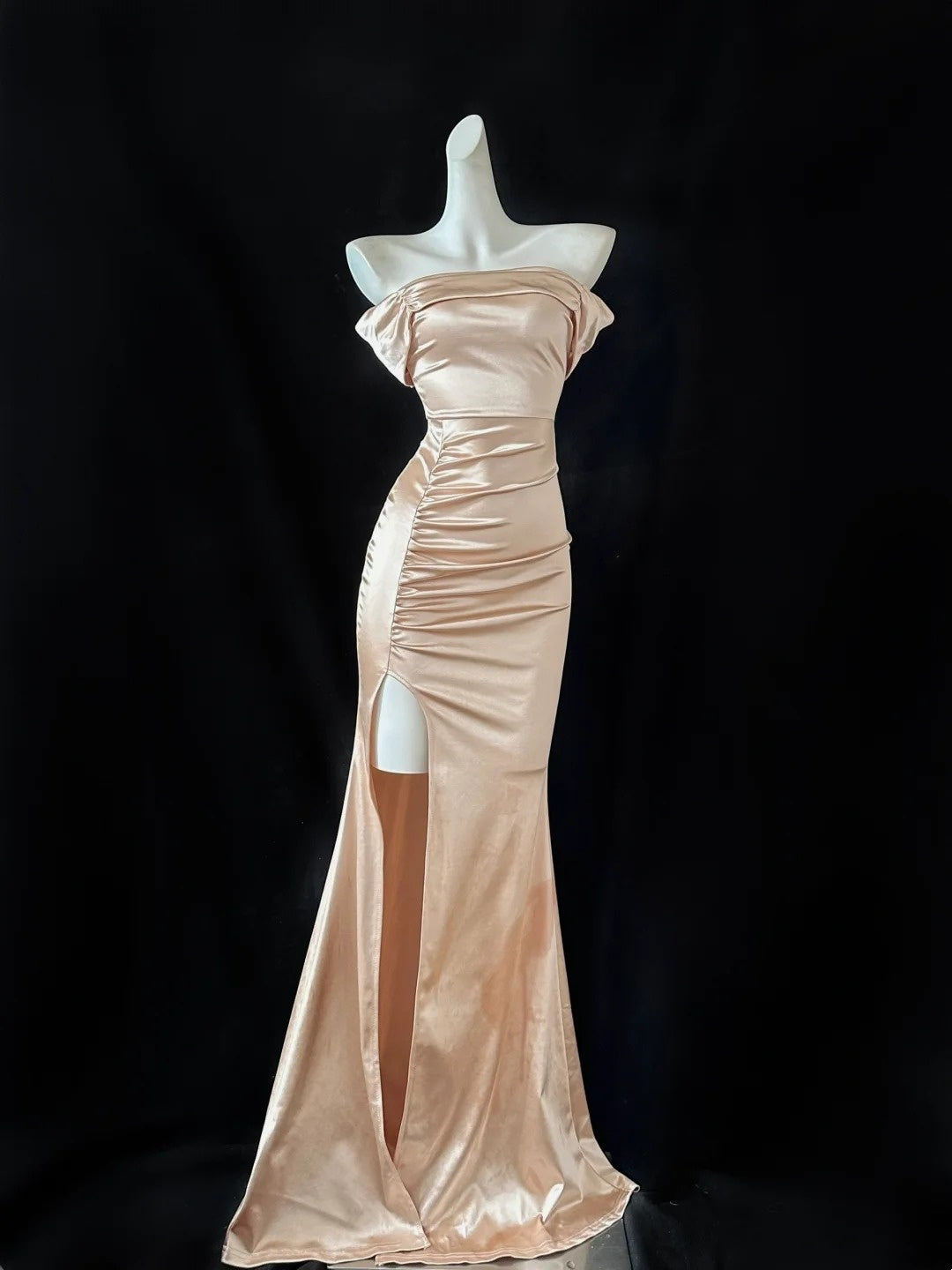 Gold Metallic/Light Champagne/White Fashion Long Satin Prom Dress Evening Dress Party Dress gh4840