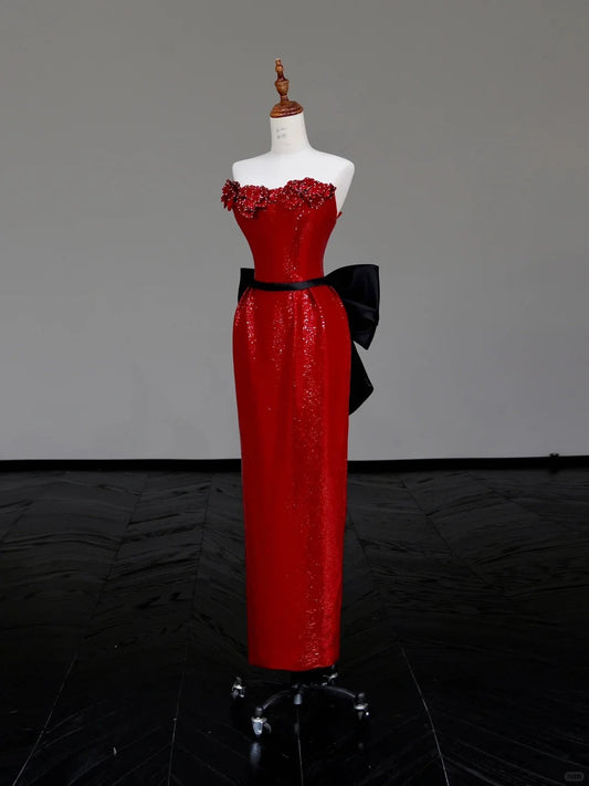 preppydressess -Red shiny long sequined prom dress evening dress party dress gh5120