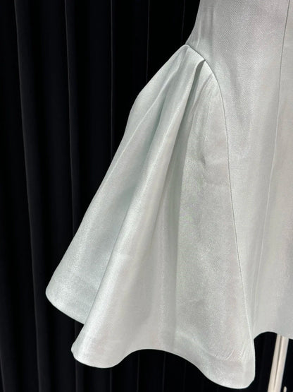 Ice blue floral satin short back to school dress, birthday party dress gh4648