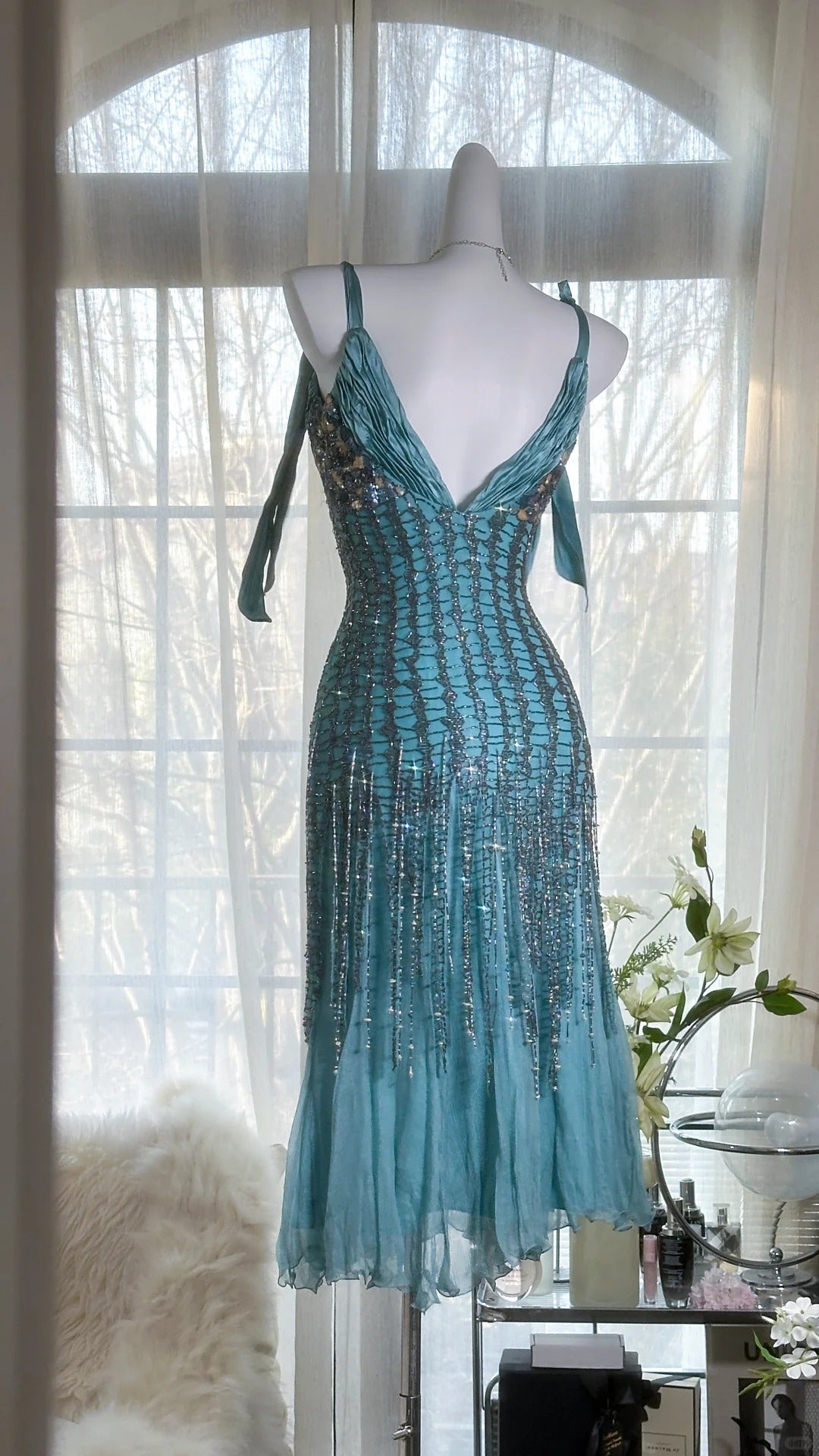 Green Luxury Gorgeous Retro Fashion Exquisite Tassel Beaded Mid-Length Chiffon Ball Gown Birthday Party Dress Evening Dress Prom Dress gh3973