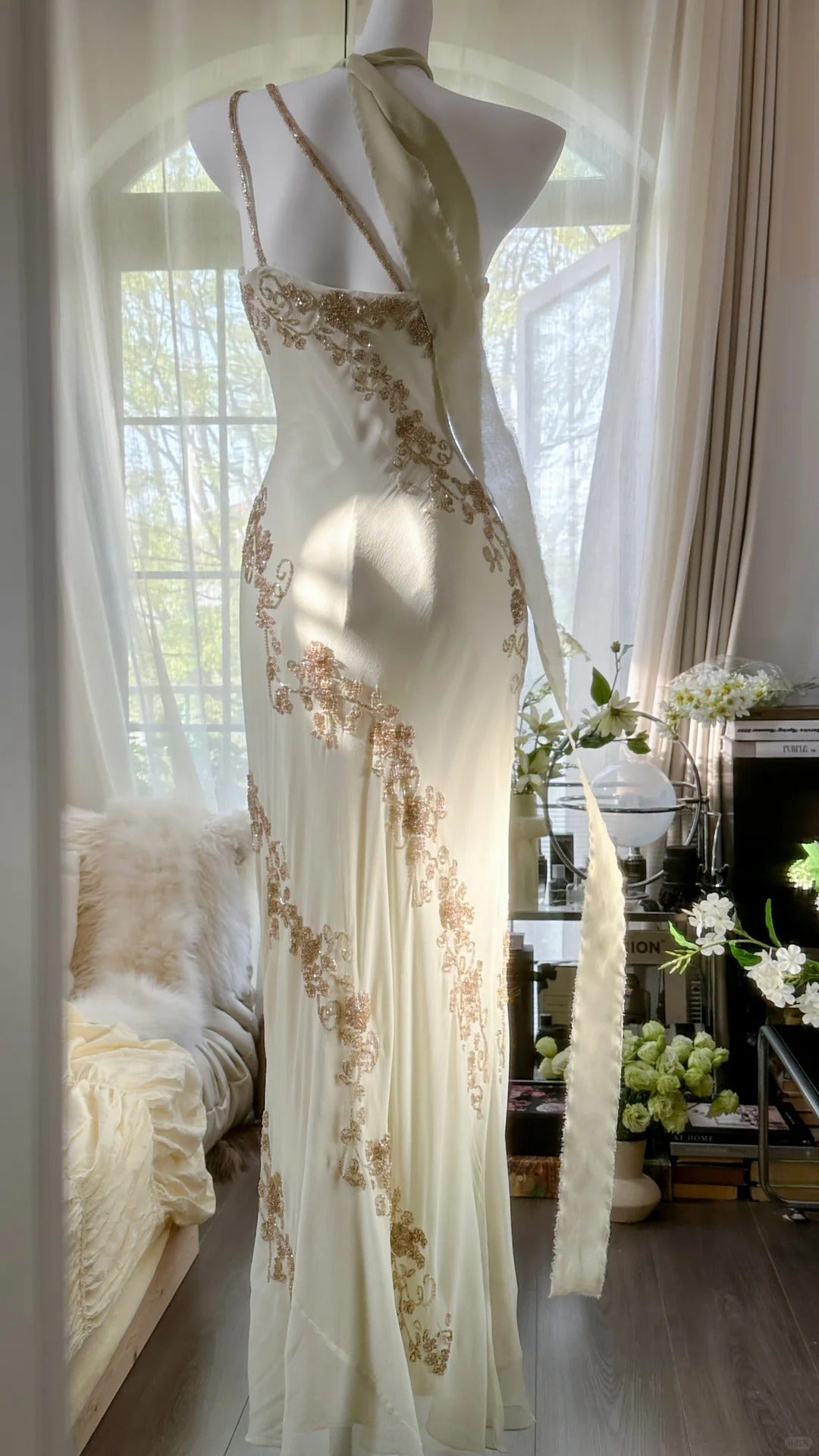 Ivory White Vintage Fashion One Shoulder Exquisite Beaded Long Chiffon Ball Gown Birthday Party Dress Cocktail Party Dress Evening Dress Prom Dress gh3971