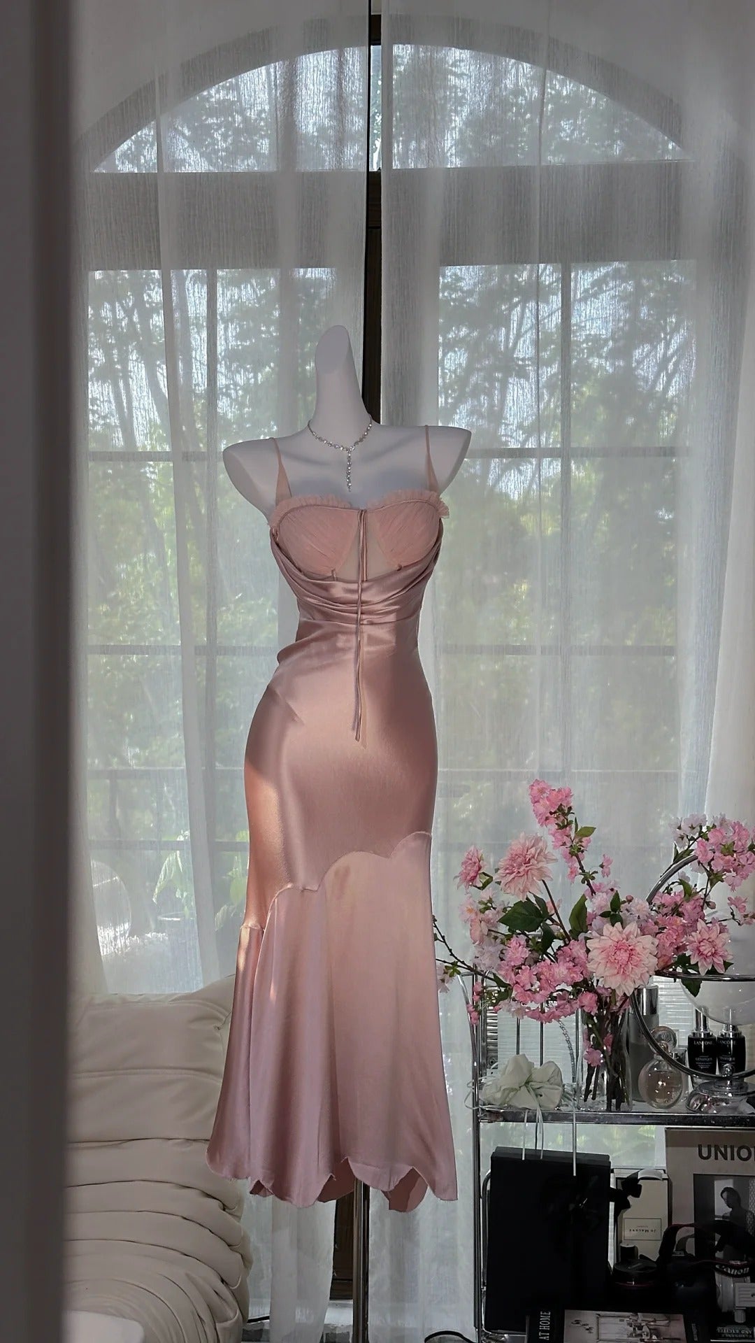Pink Sexy Elegant Romantic Satin Long Ball Gown Evening Dress gh4401