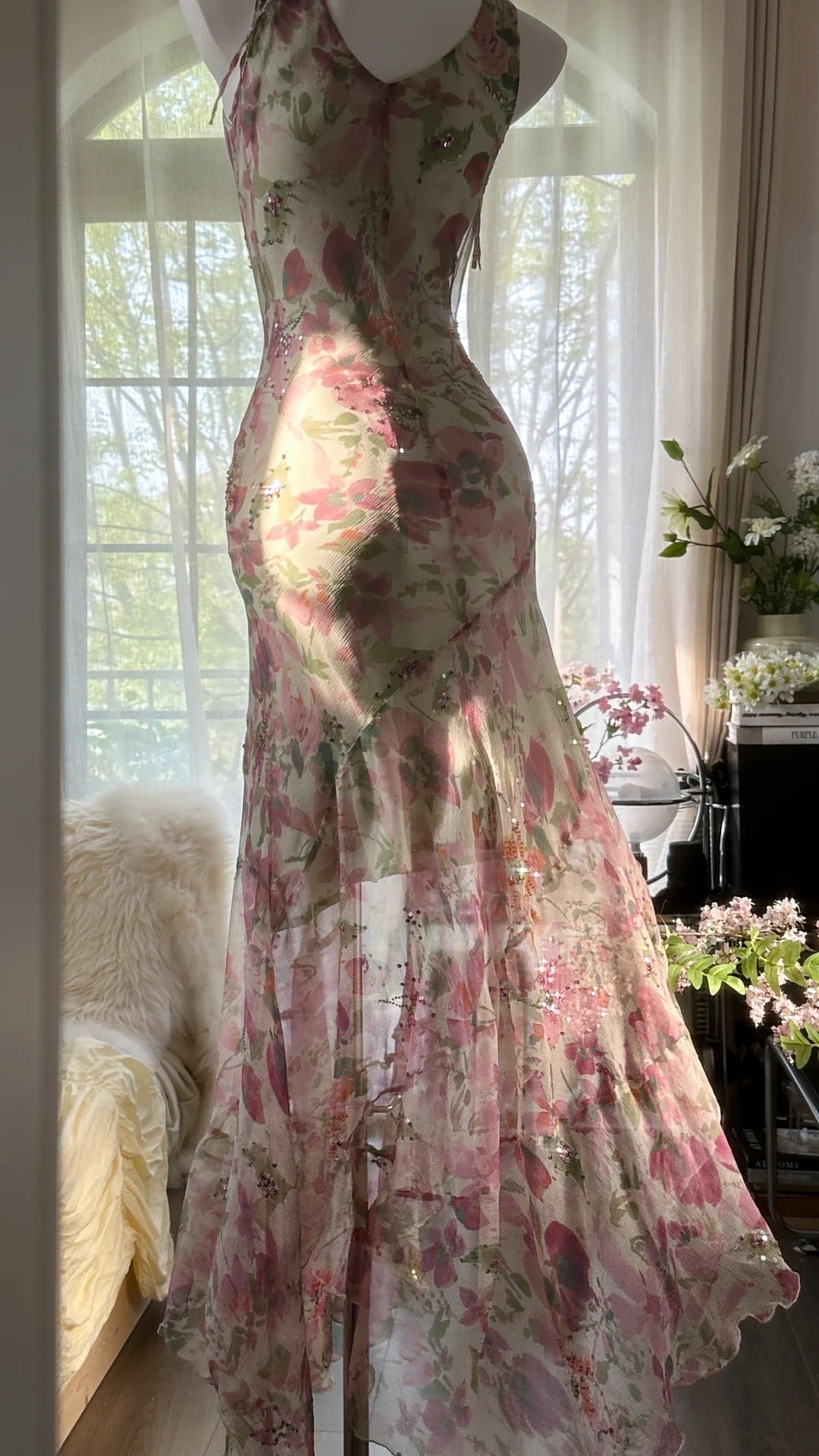 Pink gorgeous fashion elegant vintage floral exquisite beading long chiffon ball gown evening dress birthday party dress prom dress gh3952