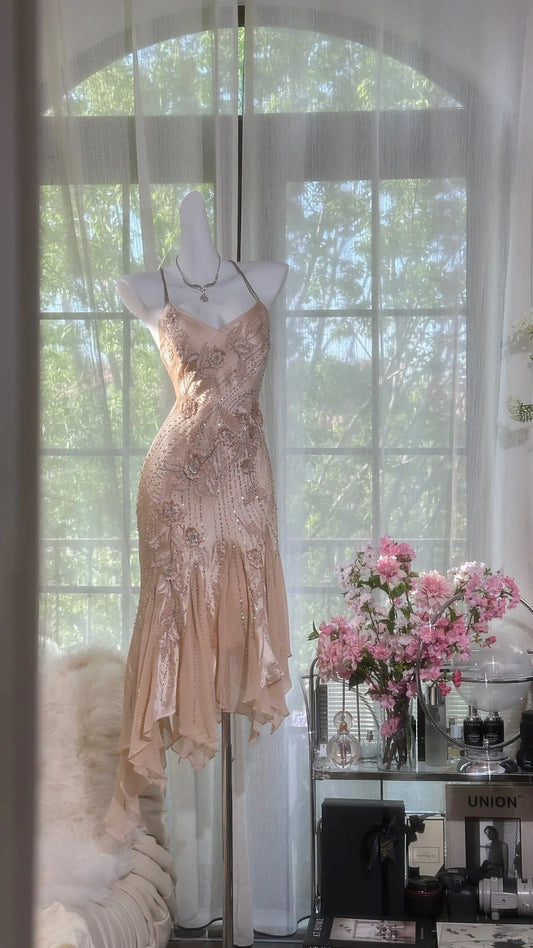 Pink Gorgeous Exquisite Floral Delicate Beading Long Chiffon Homecoming Dress Ball Gown Evening Gown Party Dress gh4160