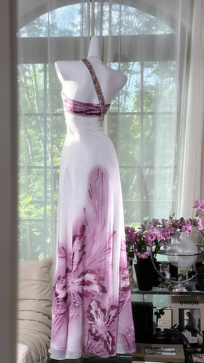 Purple Beaded Floral Elegant Long Chiffon Prom Dress Evening Dress Party Dress Date Dress gh5081