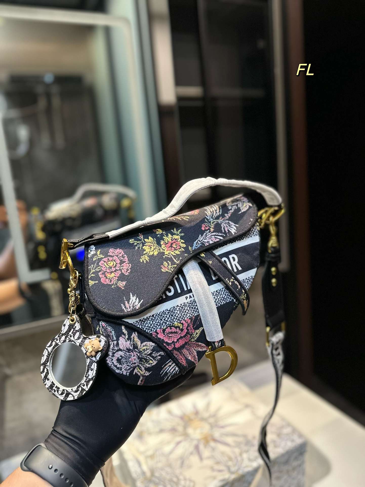 DIOR MEDIUM LADY D-LITE BAG WHITE AND PASTEL MIDNIGHT BLUE TOILE DE JOUY MEXICO EMBROIDERY