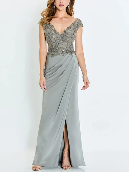 V-neck Lace Solid Color Maxi Dress