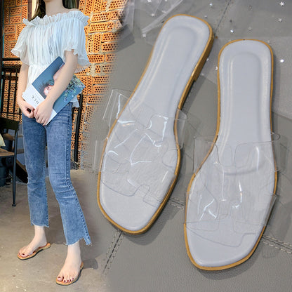 Transparent rubber flat slippers