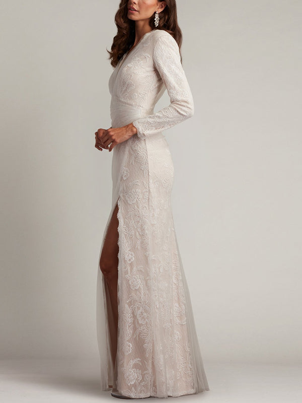 V-neck Lace Solid Color Maxi Dress