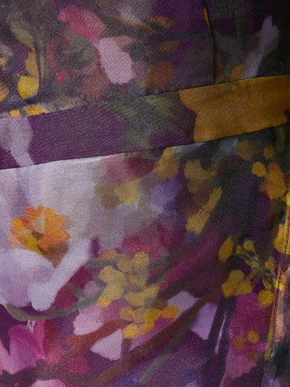 Organza Wrap Waist Puff Sleeve Midi Dress