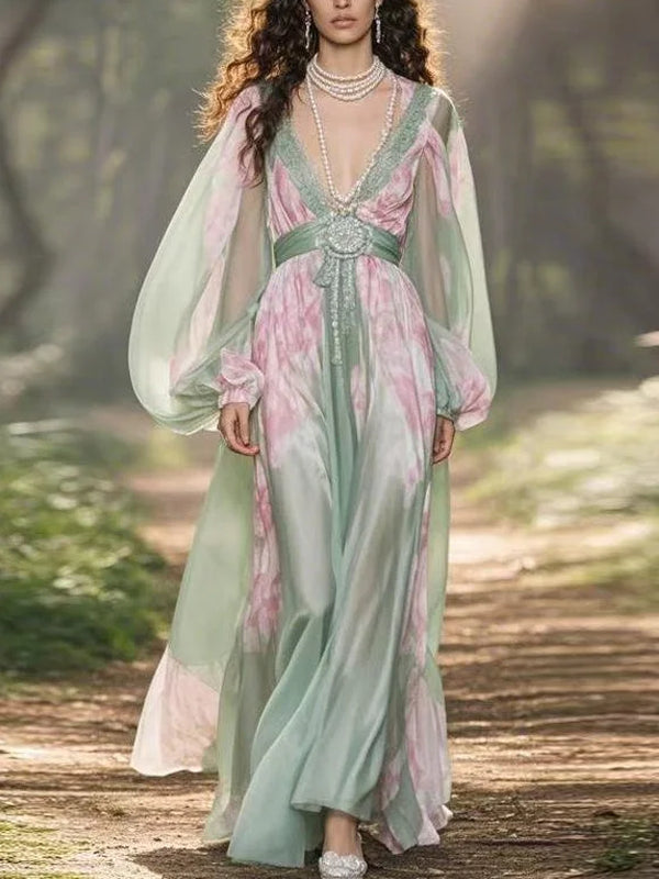 Hand Embroidered Print Holiday Women's Dress