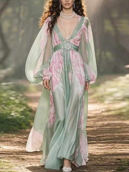 Hand Embroidered Print Holiday Women's Dress