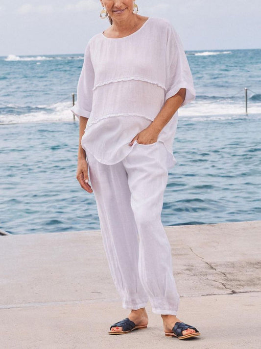 Loose Pullover Cotton Linen Women's Suit