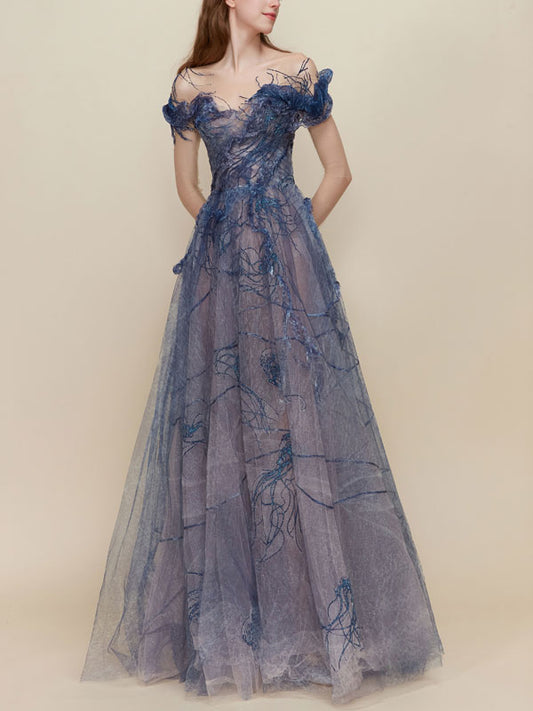 Elegant One-shoulder Mesh Women's Gowns