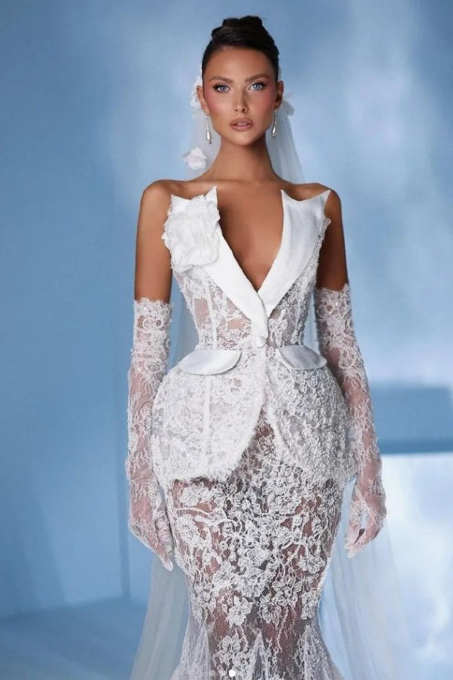 loveedsTM-New White Mesh Fishtail Dress-vx