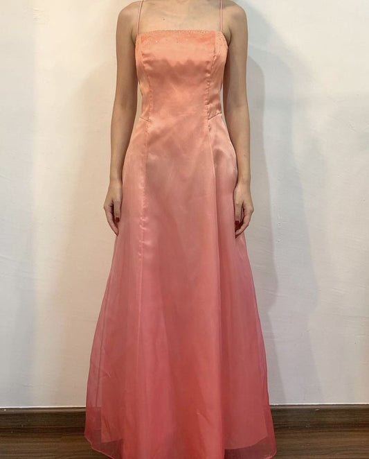 Pink Orange Gradient Vintage Elegant Formal Long Satin Ball Gown Evening Dress Party Dress gh4347