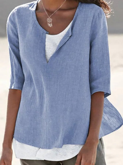 Solid Color Cotton And Linen Women's Shirt