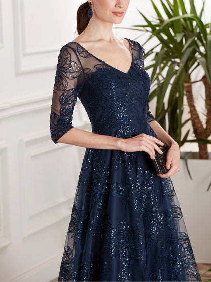 V-neck Lace Solid Color Maxi Dress