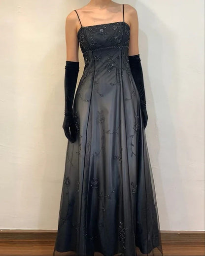 Silver Black Delicate Beaded Long Tulle Elegant Ball Gown Evening Dress Formal Birthday Party Dress Prom Dress gh3613
