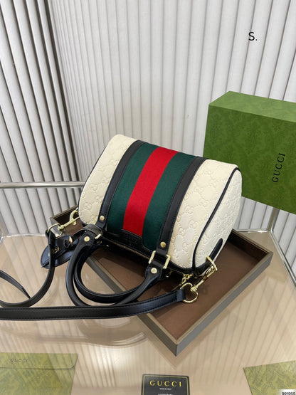 Gucci Dark Brown/Beige GG Canvas and Small Vintage Web Boston Bag