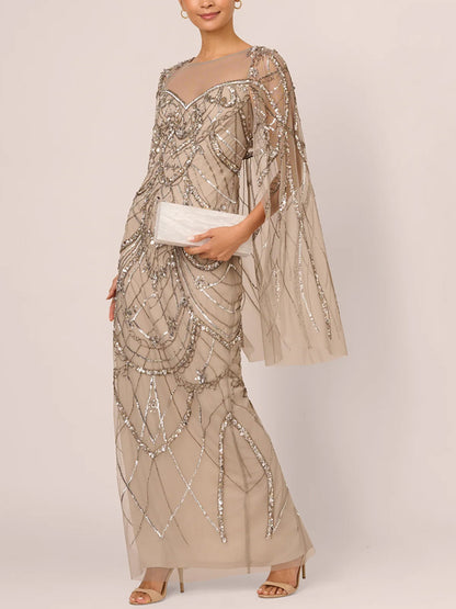 Round Neck Sequined Mesh Maxi Dress
